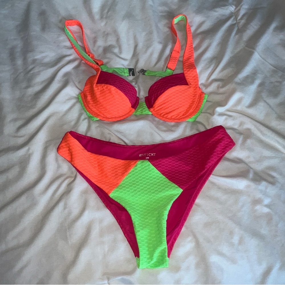 Vetchy Neon Colorblock Bikini Set - Hot Pink, Orange & Lime